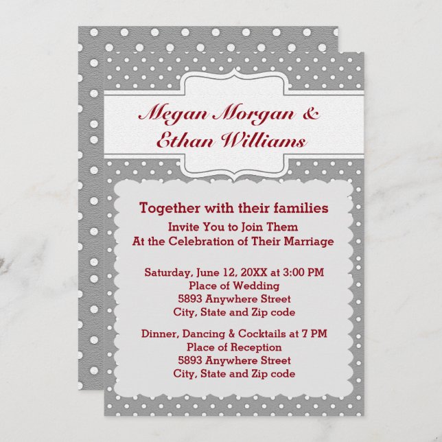 Grey and White Polka Dots Wedding Invitation (Front/Back)