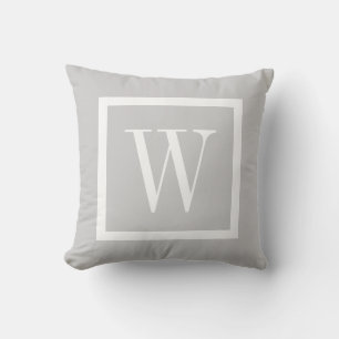 Grey and White Preppy Square Monogram Cushion