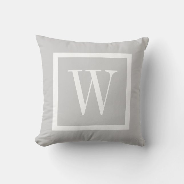 Grey and White Preppy Square Monogram Cushion (Front)