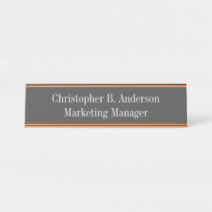 Grey and White Professional Modern Classy  Desk Name Plate