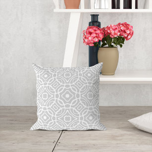 Grey and White Quatrefoil Pattern Cushion