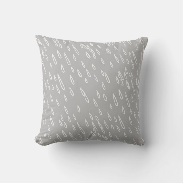 Grey and White Rain Drops Cushion (Front)