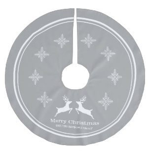 Grey And White Reindeers With Snowflakes Christmas Brushed Polyester Tree Skirt