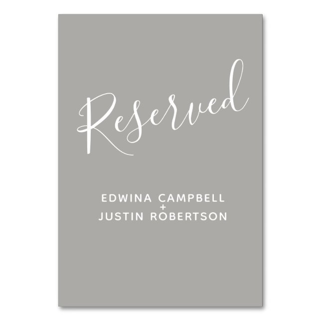 Grey and white script text table reserved number (Back)