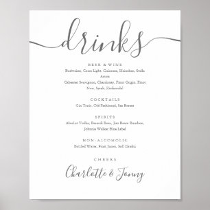 Grey And White Signature Script Drinks Menu Sign