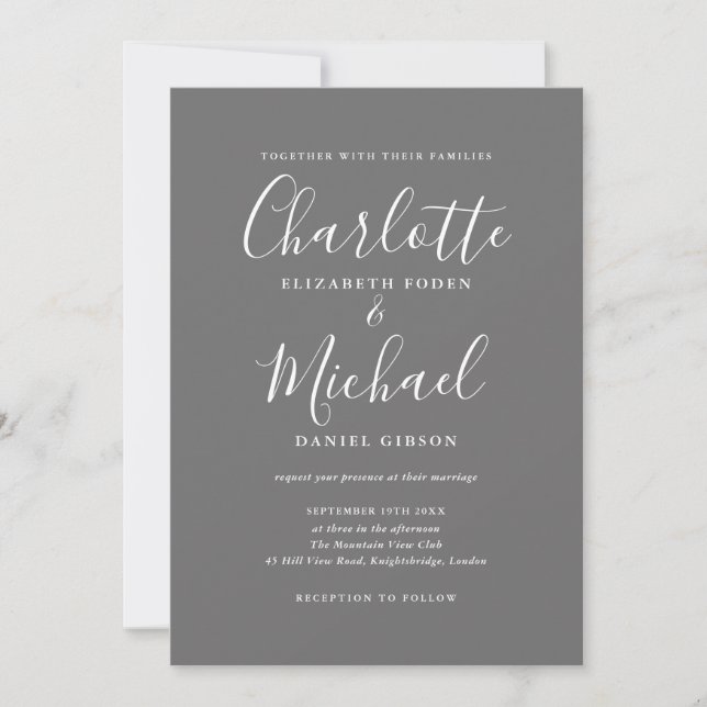 Grey And White Simple Elegant Script Wedding Invitation (Front)