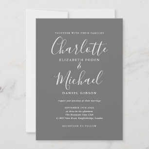 Grey And White Simple Elegant Script Wedding Invitation