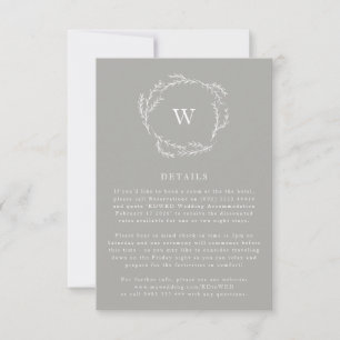 Grey and White Simple Wreath Wedding details Card