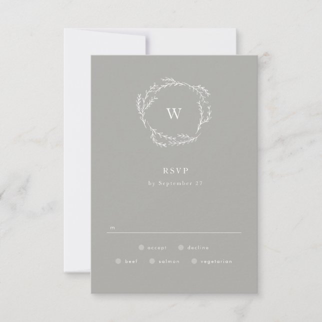Grey and White Simple Wreath Wedding RSVP (Front)