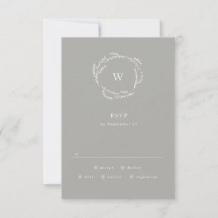 Grey and White Simple Wreath Wedding RSVP