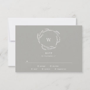 Grey and White Simple Wreath Wedding RSVP
