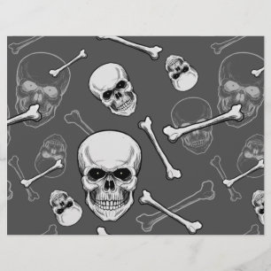 Grey and White Skulls and Bones Scrapbook Paper  