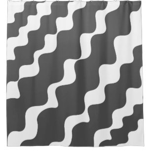 Grey and white slanting waves pattern shower curtain