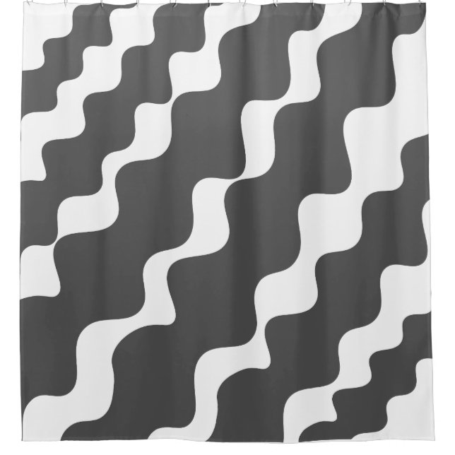 Grey and white slanting waves pattern shower curtain (Front)