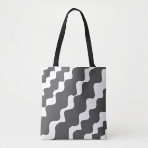 Grey and white slanting waves pattern tote bag