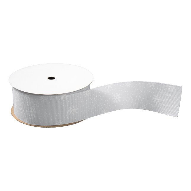 Grey and White Snowflake Pattern Grosgrain Ribbon (Spool)