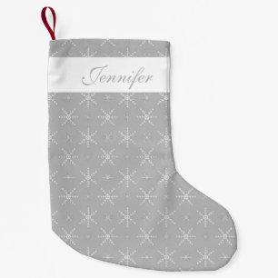 Grey And White Snowflakes With Custom Name Small Christmas Stocking