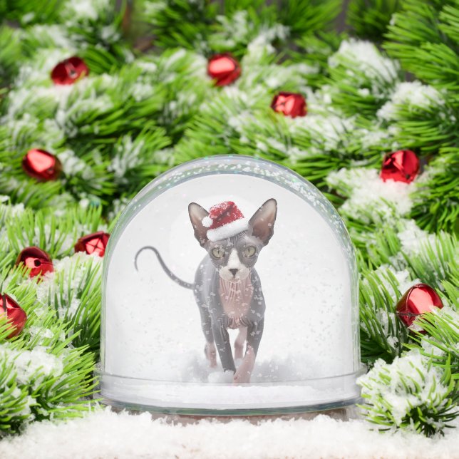 Grey and White Sphynx Cat Christmas Snowglobe (Christmas)