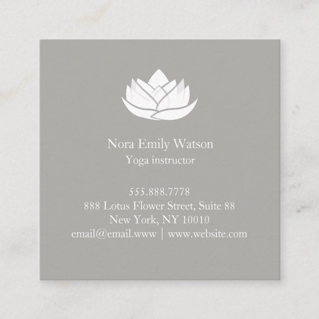 Grey and White Square Simple Lotus Business Card (Front)
