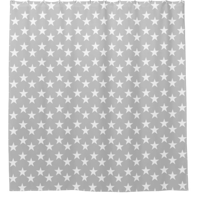 Grey and White Star Print Shower Curtain (Front)