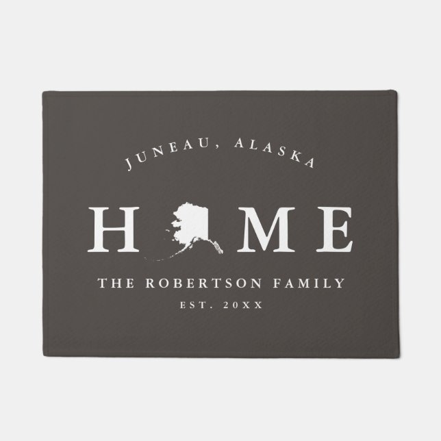 Grey and White State of Alaska Map Mat, Doormat (Front)