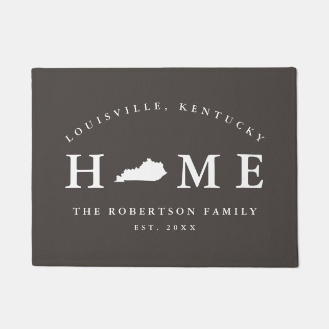 Grey and White State of Kentucky Map Mat, Doormat (Front)