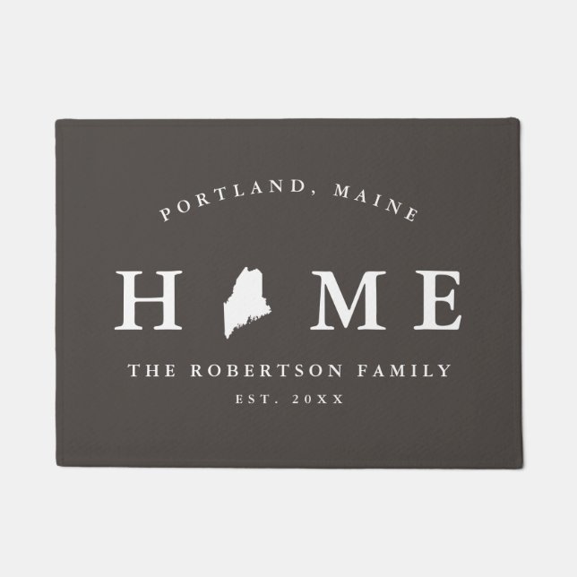 Grey and White State of Maine Map Mat, Doormat (Front)