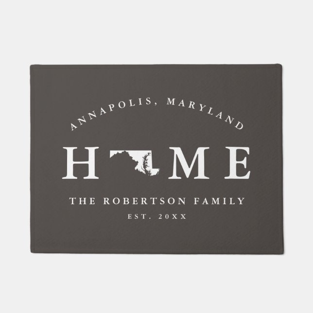 Grey and White State of Maryland Map Mat, Doormat (Front)