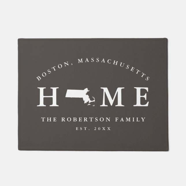 Grey and White State of Massachusetts Map Mat,  Doormat (Front)