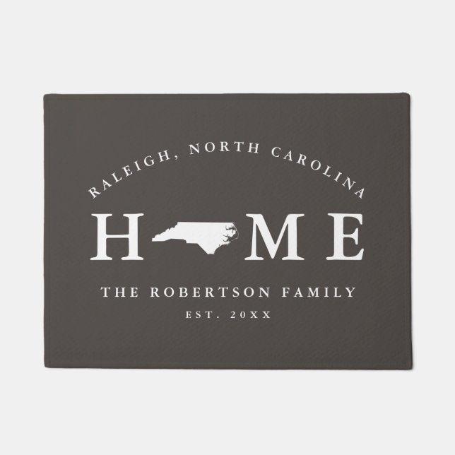 Grey and White State of North Carolina Map Mat, Doormat (Front)