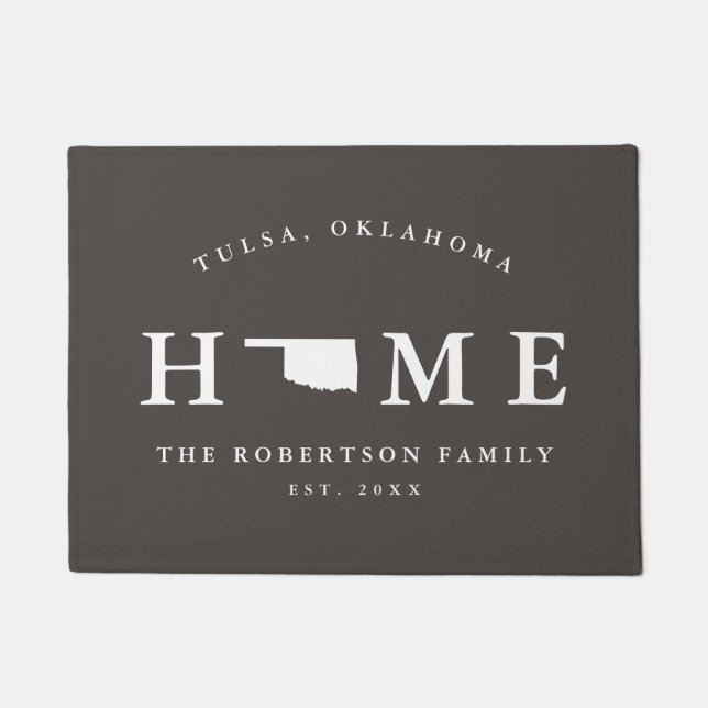 Grey and White State of Oklahoma Map Mat,  Doormat (Front)