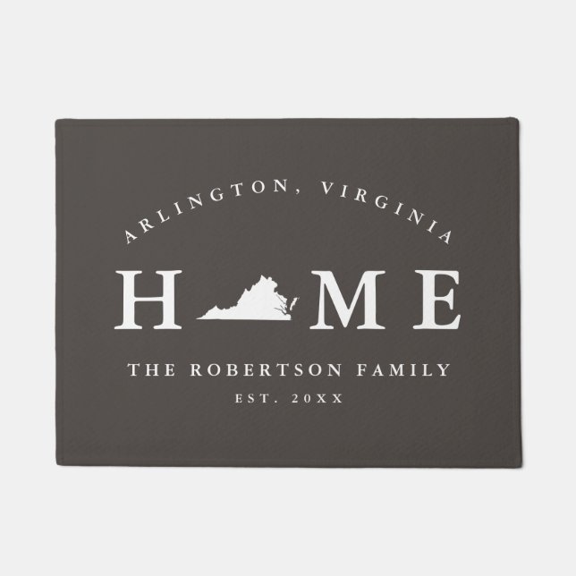 Grey and White State of Virginia Map Mat, Doormat (Front)