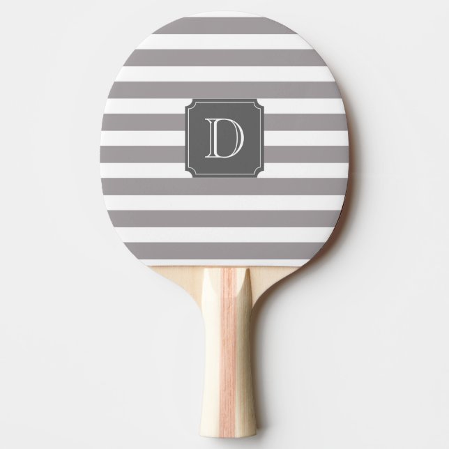 Grey And White Stripe Monogram Ping Pong Paddle (Front)