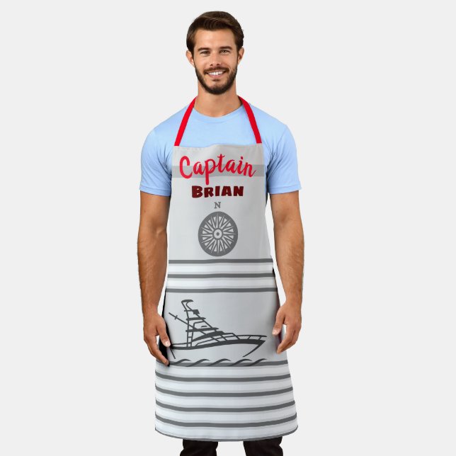 Grey and White Stripe Nautical Designed Apron (Worn)