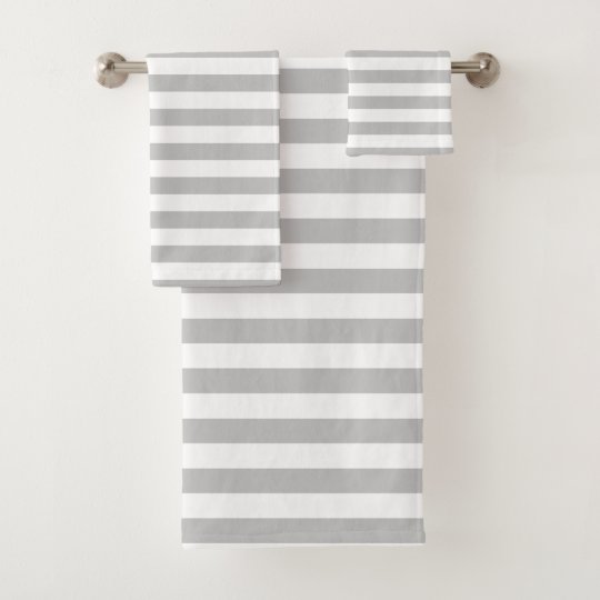 grey and white striped bath towels