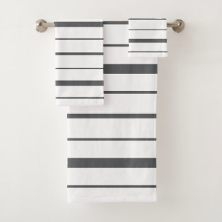 Grey and White Striped Design Bathroom Bath Towel Set
