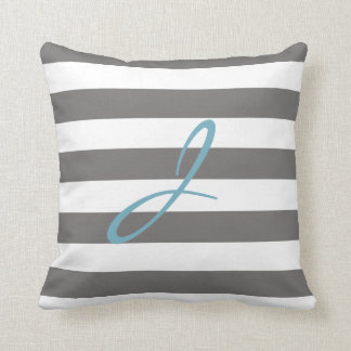 Grey and White Striped Monogram Nursery Pillow