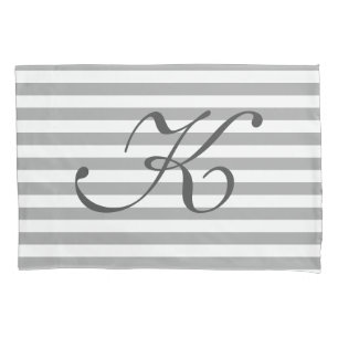 Grey and white striped monogrammed pillowcase