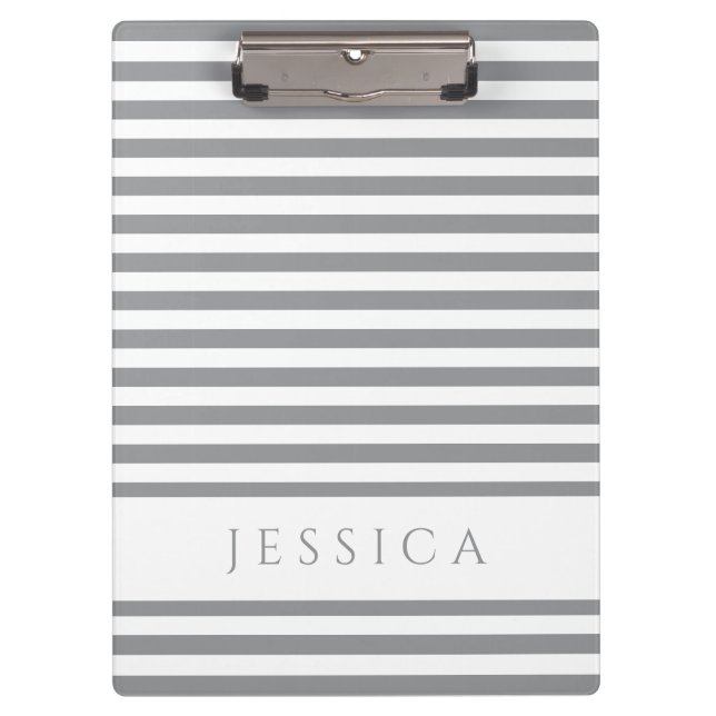 Grey And White Striped Pattern Name Clipboard (Front)