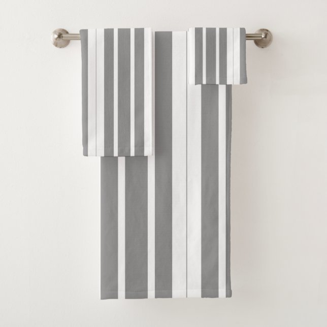 Grey and white Stripes Bath Towel Set (Insitu)