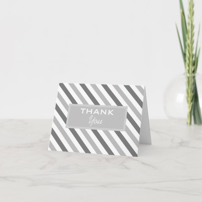 Grey and White Stripes Thank You Card (Front)