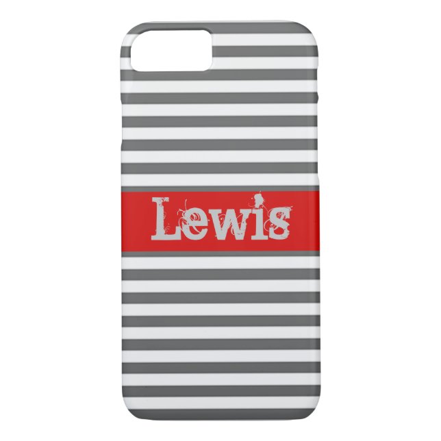 Grey and White Stripes with Red Case-Mate iPhone Case (Back)