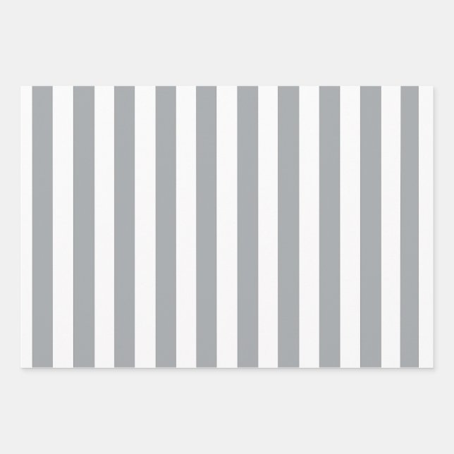 Grey and White Stripes Wrapping Paper Sheet (Front)