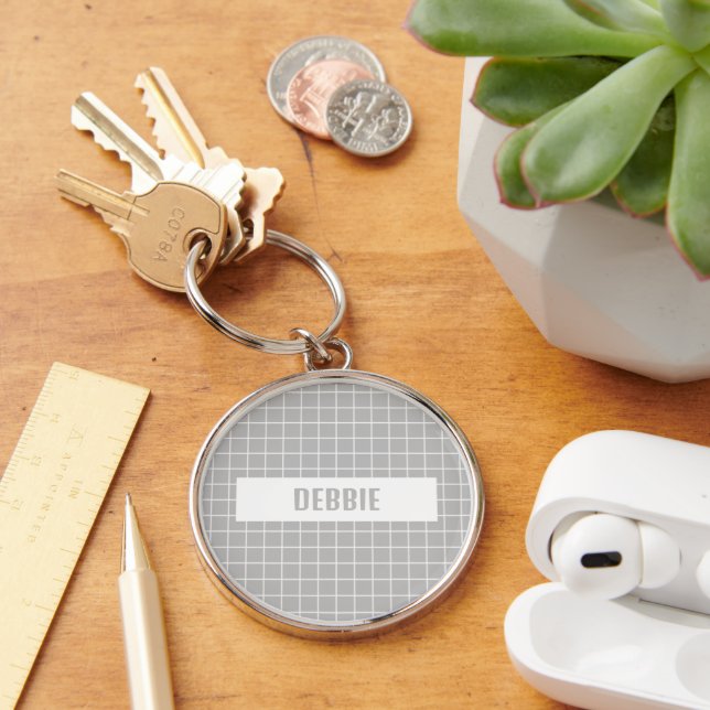 Grey and white tile blocks custom key ring (Desk)