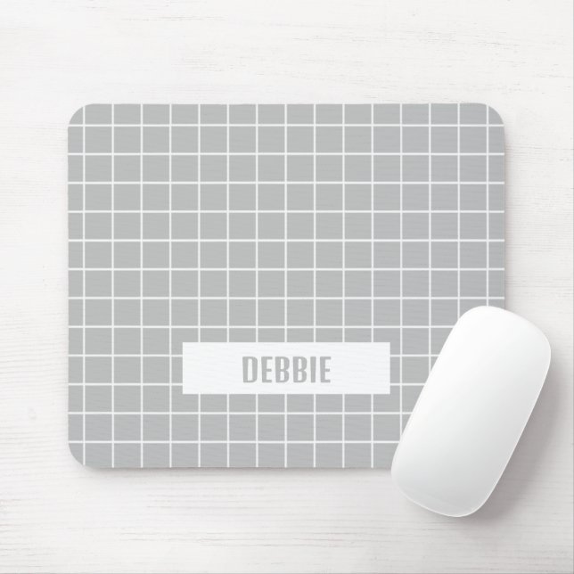 Grey and white tile blocks custom mouse mat (With Mouse)