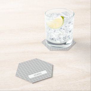Grey and white tile blocks custom paper coaster