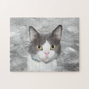 Grey and white tuxedo cat jigsaw puzzle