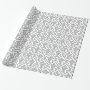 Grey and White Vintage Damask Pattern Wrapping Paper