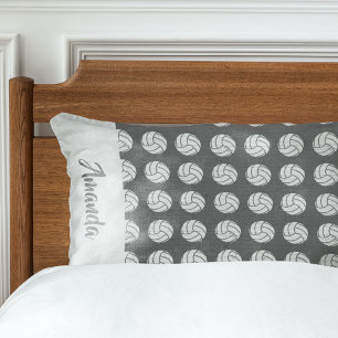 Grey and White Volleyball Pattern Pillowcase