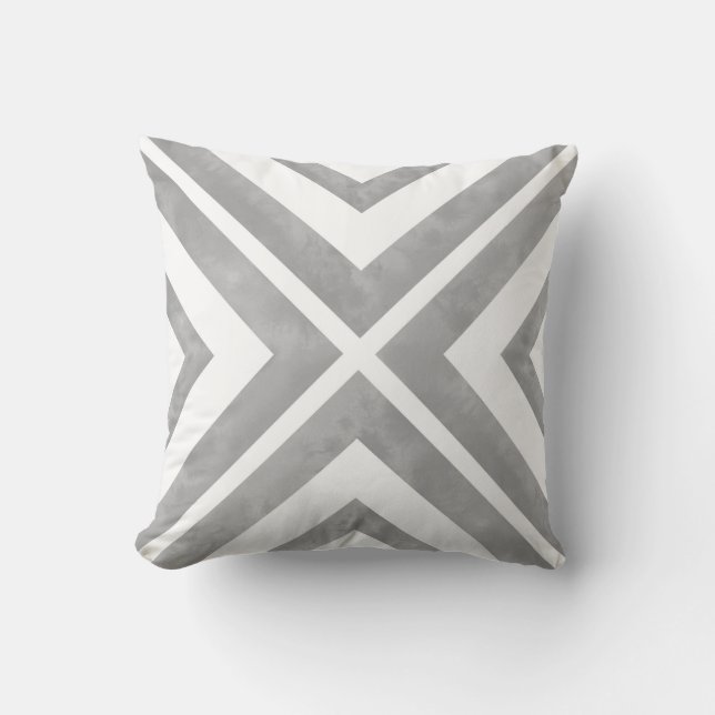Grey and White Watercolor Geometric Cushion (Front)